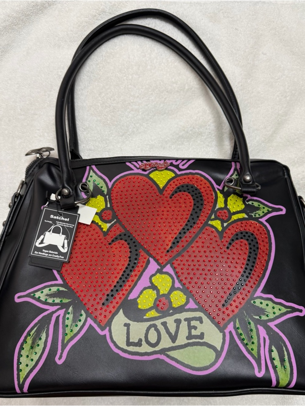 Ed Hardy Y2K Heart Rhinestone Shoulder Bag NWT